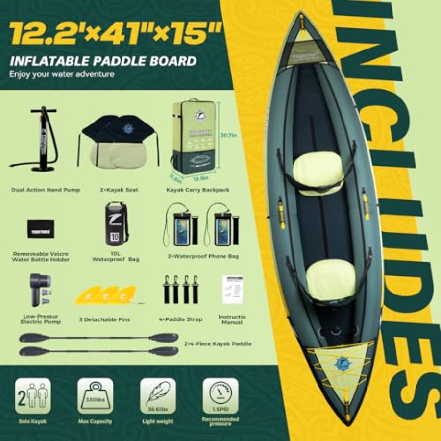 湖や川での釣りに適したインフレータブルツーリングカヤック、P - Fishing Kayak Seat のレビューと価格